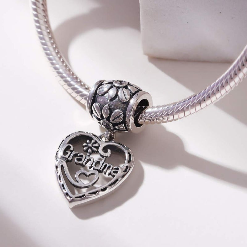 SOUKISS Grandma Heart Charms Authentic 925 Sterling Silver Family Love Charm for Pandora European Bracelet (Dangle) (Grandma Heart Dangle) - Image 2